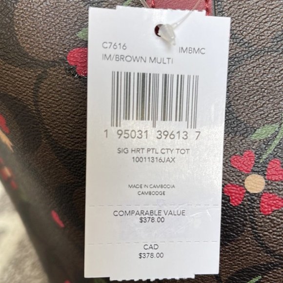 Coach City Tote In Signature Canvas With Heart Petal Print Brown Multi - Picture 7 of 16